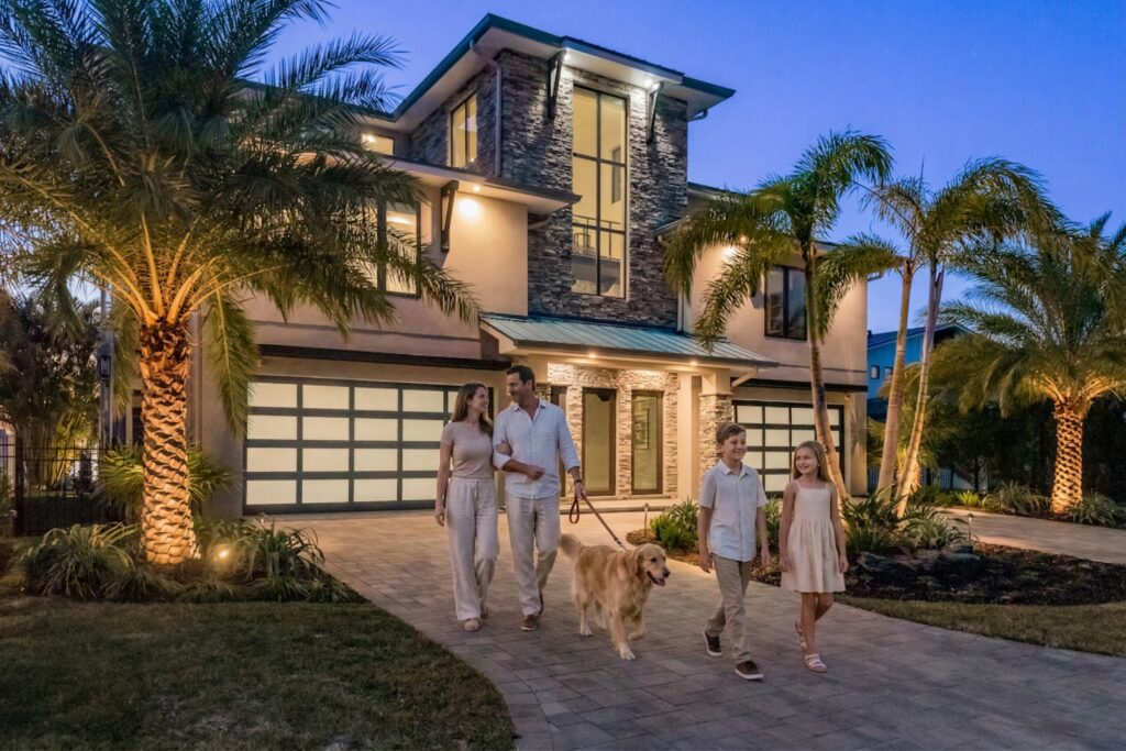 Gemini Generated Family Walking Golden Retriever